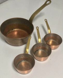 BIS SALE ★★おすすめ★★ JAPAN COPPER WARE USED PANS 銅製 片手鍋4個セット（寸法は写真でご確認ください)業務用厨房機器 中古です。