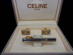 ■新品N■№0312 セリーヌ【ＣＥＬＩＮＥ】【ゴールド・シルバー】■カフス＆ネクタイピン タイピン セット