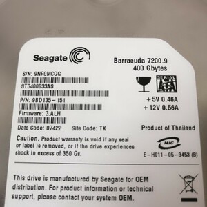 HDD Seagate 400GB Barracuda ST3400833AS 動作確認済