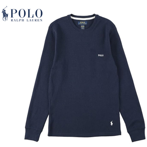 新品 M ★ ポロラルフローレン 長袖 ワッフル Tシャツ ネイビー US-S PWLC2F POLO Ralph Lauren ロゴ刺繍 サーマル ロンT クルーネック