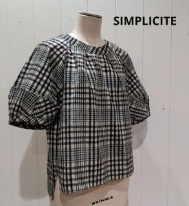 SIMPLICITE ランタンスリーブ チェック柄 五分袖 春夏