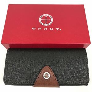 定価6.1万円↑ 未使用品【グラント】本物 GRANT 長財布 黒×茶 小銭入れ有り 黒桟革 本革 レザー メンズ レディース 日本製 送料520円 2