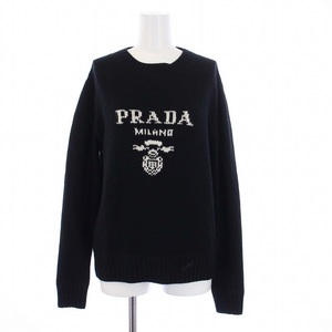 プラダ PRADA PRADAロゴ ニット セーター 長袖 カシミヤ×ウール クルーネック 36 S 黒 ブラック P24G1V /KH レディース