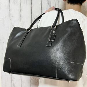 美品/大容量●コーチCOACH メンズ トートバッグ ブリーフケース ハンドバッグ 肩掛け ビジネス A4 PC可 レザー 本革 黒 ブラック チャーム