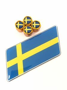 J 黄 スウェーデン 国旗 バルブキャップ エンブレム ステッカー フェンダー ボルボ VOLVO 240 30 240 850 S6080 90 940