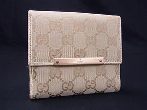 1円 GUCCI グッチ 112664 1408 GGキャンバス×レザー 二つ折り 財布 ウォレット レディース メンズ ベージュ系 FB1204