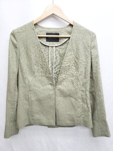 ◇ green label relaxing UNITED ARROWS ノーカラー 薄手 ジャケット サイズ38 カーキ系 レディース P