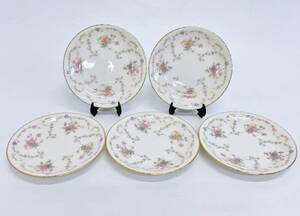 ノリタケ Noritake コンテンポラリー PAVIA 皿 5枚セット ケーキ皿 廃版 プレート 小皿 花柄 フラワーブーケ 金彩 陶器 洋食器