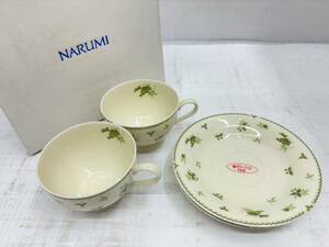 送料無料h59695 NARUMI ナルミ ティーカップ ソーサー セット 2客 葡萄柄 グリーン系 未使用品