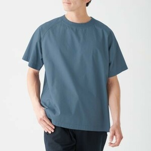 無印良品 インド綿プルオーバー 半袖シャツ L-XL スモーキーブルー