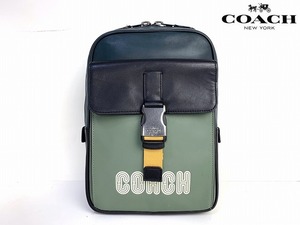 美品★送料無料★ コーチ メンズ COACH レザー カラーブロック ウィズ パッチ トラック パック ショルダー ボディバッグ