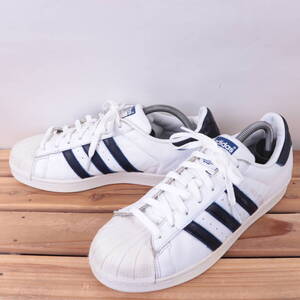 z5622 アディダス スーパースター US9 1/2 27.5cm/白 ホワイト 紺 ネイビー adidas SUPERSTAR メンズ スニーカー 中古