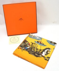 極美品 HERMES エルメス 【大判スカーフ カレ90 光の帆船 シルク100％ VOILES DE LUMIERE フランス製】箱付き