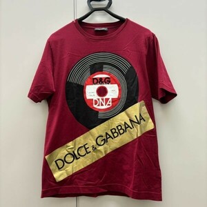 I230-C4-1917★DOLCE&GABBANA ドルチェ&ガッバーナ ドルガバ Tシャツ 半袖 46サイズ ボルドー系 メンズ レコード柄 D&G ②