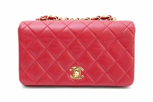 1B445☆シャネル CHANEL☆ ヴィンテージ ミニ マトラッセ チェーンショルダーバッグ ラムスキン 赤 美品 【ニューポーン】