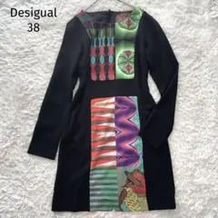 Desigual デシグアル　長袖フロント柄ワンピース　ブラック　サイズ38