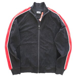 2023◆新品◆ディーゼル◆ロングシーズン活躍! エンボス加工 DIESEL ロゴ モノグラム が際立つ スウェット ジャケット ブルゾン M 黒◆