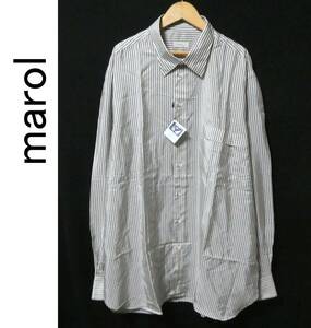 正規品 新品 定価10万円 大きいサイズXL MAROL マロル 最高級絹 シルク100％ ストライプ ドレスシャツ 長袖 白×グレー ホワイト