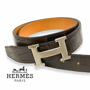 良品 正規品 HERMES エルメス コンスタンス Hシルバーバックル ベルト クロコダイル アリゲーター 本革 ZELE-PARIS ゼルパリ