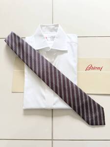 ■ 新品 Brioni ブリオーニ 定価 4万0,700円 永久定番 パープルボルドー シルク タイ ネクタイ スーツ マリネッラ kiton 46 44 シャルベ