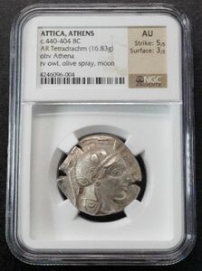  紀元前440-404年 テトラドラクマ 銀貨 NGC AU 5/5 3/5 古代ギリシャ アテネ アテナ フクロウ アッティカ BC 梟 古代コイン 資産保全