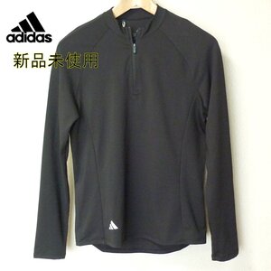 新品M★アディダスゴルフ adidas GOLF 黒ハーフジップレディース長袖シャツ/薄手/UPF50/ゴルフモック