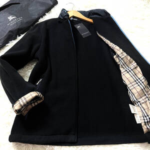 絶版美品XL~L!BURBERRY BLACKLABELナポレオンコート LL~L刻印釦マリントレンチコート 黒ノバチェック柄 ブラレ バーバリーブラックレーベル