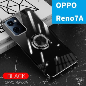 OPPO Reno 7A スケルトン リング スマホケース ブラック