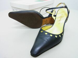 美品★GINZA Kanematsu 銀座かねまつ★アンクルストラップとんがりサンダル★22cm【RM22D】ダークグリーン深緑【本物保証】中古品