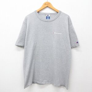 XL/古着 チャンピオン champion 半袖 ビンテージ Tシャツ メンズ 90s ワンポイントロゴ コットン クルーネック グレー 霜降