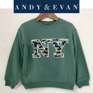 新品 120 ★ コストコ ANDY&EVAN キッズ トレーナー グリーン NY 裏毛 5T スウェット シャツ ビッグワッペン 子供用 ボーイズ ガールズ 