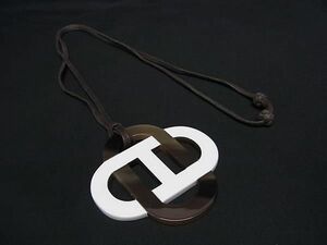 1円 ■美品■ HERMES エルメス イザティス シェーヌダンクル ネックレス ペンダント アクセサリー ブラウン系×ホワイト系 FC7672