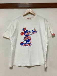 め1325 Mickey Mouse ミッキーマウス 生誕75周年 プリントTシャツ 半袖Tシャツ L ホワイト Coca-Cola 星条旗柄 Disney