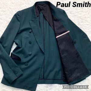 極美品 L Paul Smith ポールスミス テーラードジャケット ブレザー タキシード ダブル チェック ドット 緑 グリーン モヘヤ混 メンズ