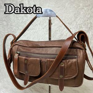 【美品】Dakota ダコタ ショルダーバッグ 2WAY ハンドバッグ オールレザー ブラウン 本革 斜め掛け ポーチ