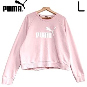 輸入古着 PUMA プーマ ラグラン スウェット トレーナー デカロゴプリント ピンク