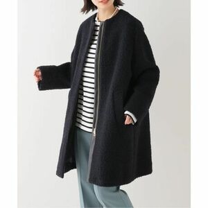 IENA イエナ Boucle Wool Trapaze ブークレウールトラペーズコート ノーカラーコート ネイビー系 定価60500円