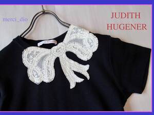 定価3万！ドイツ製 JUDITH HUGENER レース リボン コンパクトTシャツ カットソー ブラック コットン100％ インポート ドゥーズィエムクラス