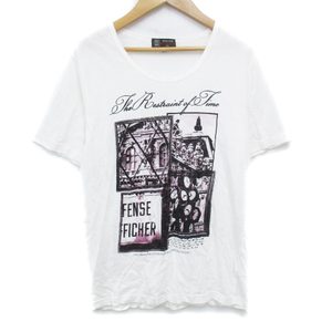 未使用品 MK MICHEL KLEIN HOMME Tシャツ カットソー 半袖 Uネック ロゴ プリント 46 M 白 黒 ホワイト ブラック /FF6 メンズ