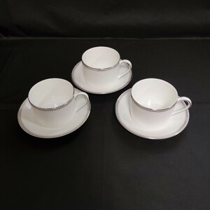 WEDGWOOD ウェッジウッド VERA WANG コーヒーカップ&ソーサー 3客セット シルバー 洋食器 【美品】xy520355 