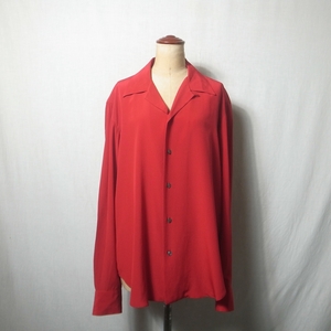 90s ヴィンテージ Ralph Lauren ラルフローレン シルク オープンカラー 長袖シャツ 10 赤 / レディース ブランド古着 シルクシャツ