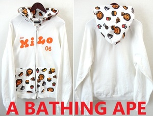 日本製/A BATHING APE:ア ベイシング エイプ/マイロ ハンバーガー プリント フルジップ スウェット パーカー/白/Lsize/ホットドッグ ポテト