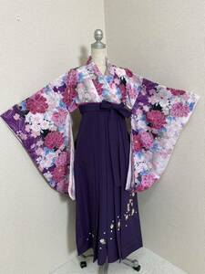 6143. 【極美品】 伴商店 百花繚乱 牡丹 花刺繍 袴 4点セット 卒業式 女の子 結婚式 着物 紫 パープル 和装