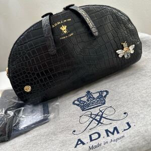 【新品】定価297,000円 ADMJ 最高級 クロコダイル マットクロコ ショルダーバッグ ワニ革 センター取り 鰐革 スワロフスキー 