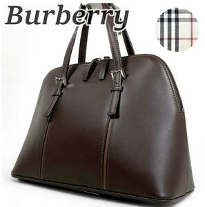 美品 Burberry バーバリー ハンドバッグ 手提げバッグ 肩掛け ノバチェック ダークブラウン 自立バッグ レディース 通勤 通学 普段使い