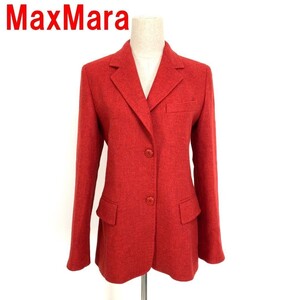 A4596 マックスマーラ テーラードジャケットMaxMara レッド ウール 裏地あり 赤 40