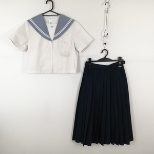 1円 セーラー服 スカート 上下2点セット 大きいサイズ 夏物 白2本線 女子 学生服 大分野津中学 白 制服 中古 ランクC EY9066