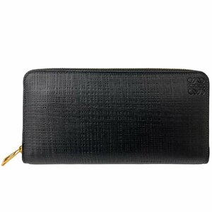 【美品】LOEWE ロエベ 101N88.F13 リネン レザー ラウンドファスナー 長財布 ブラック【中古】