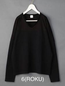 ＜6(ROKU)＞カノコ Vネック サーマル カットソー KANOKO V NECK PULLEOVER/プルオーバー ¥15,400 黒　221225