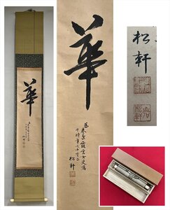 【千寿】松軒 華 一文字 紙本 d1131◆在銘 茶掛 掛軸 掛物 茶道具　100030883